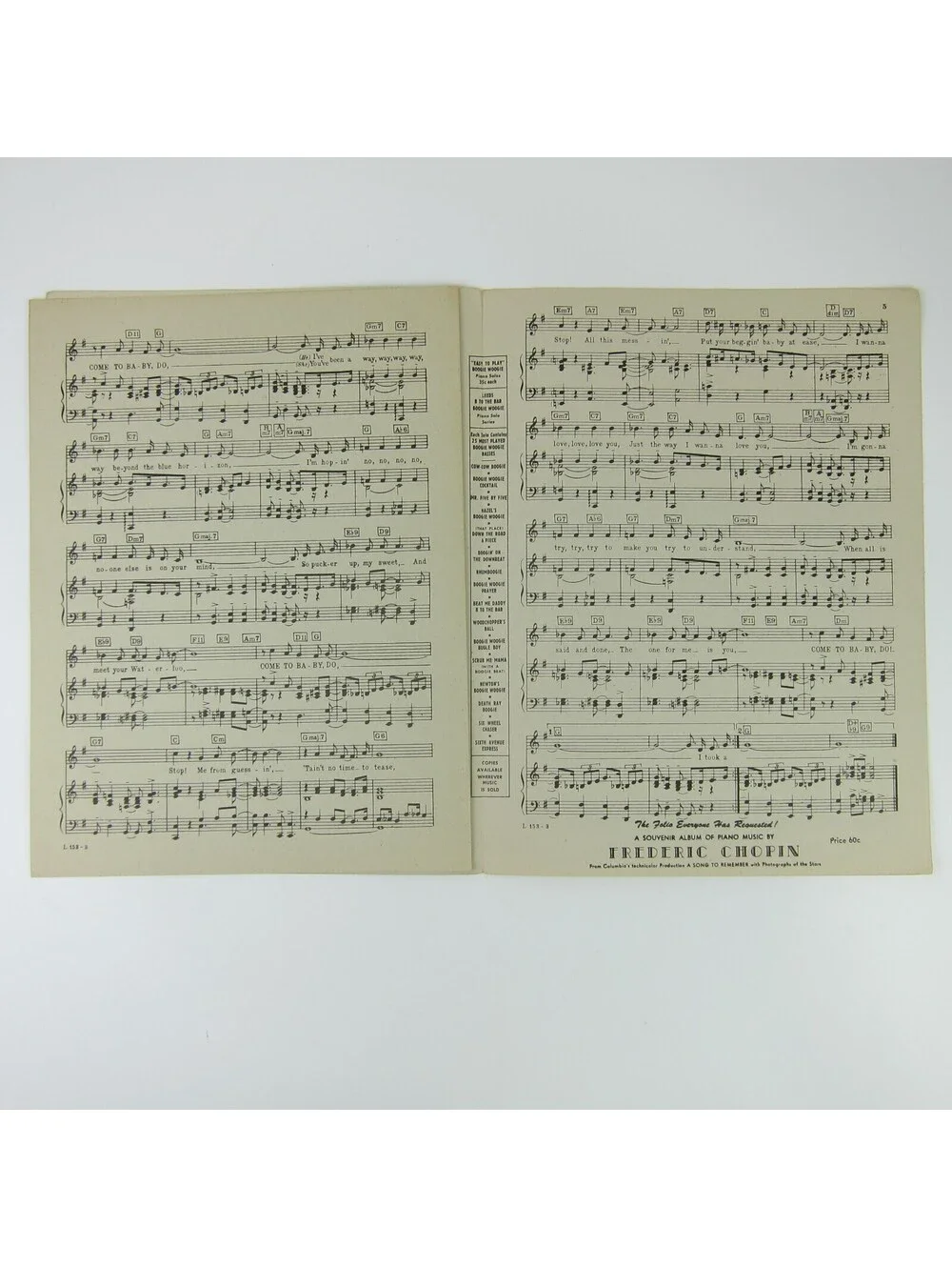 Sheet Music Come To Baby, Do Nat King Cole Trio Inez James Sidney Miller 1945